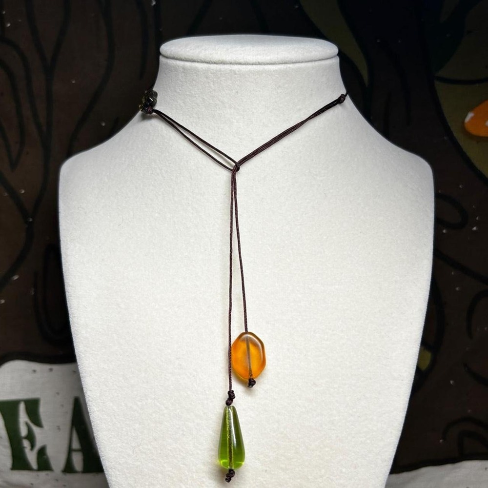 Czech glass earthy lariat boho chic bohemian dainty cord cottagecore minimalist